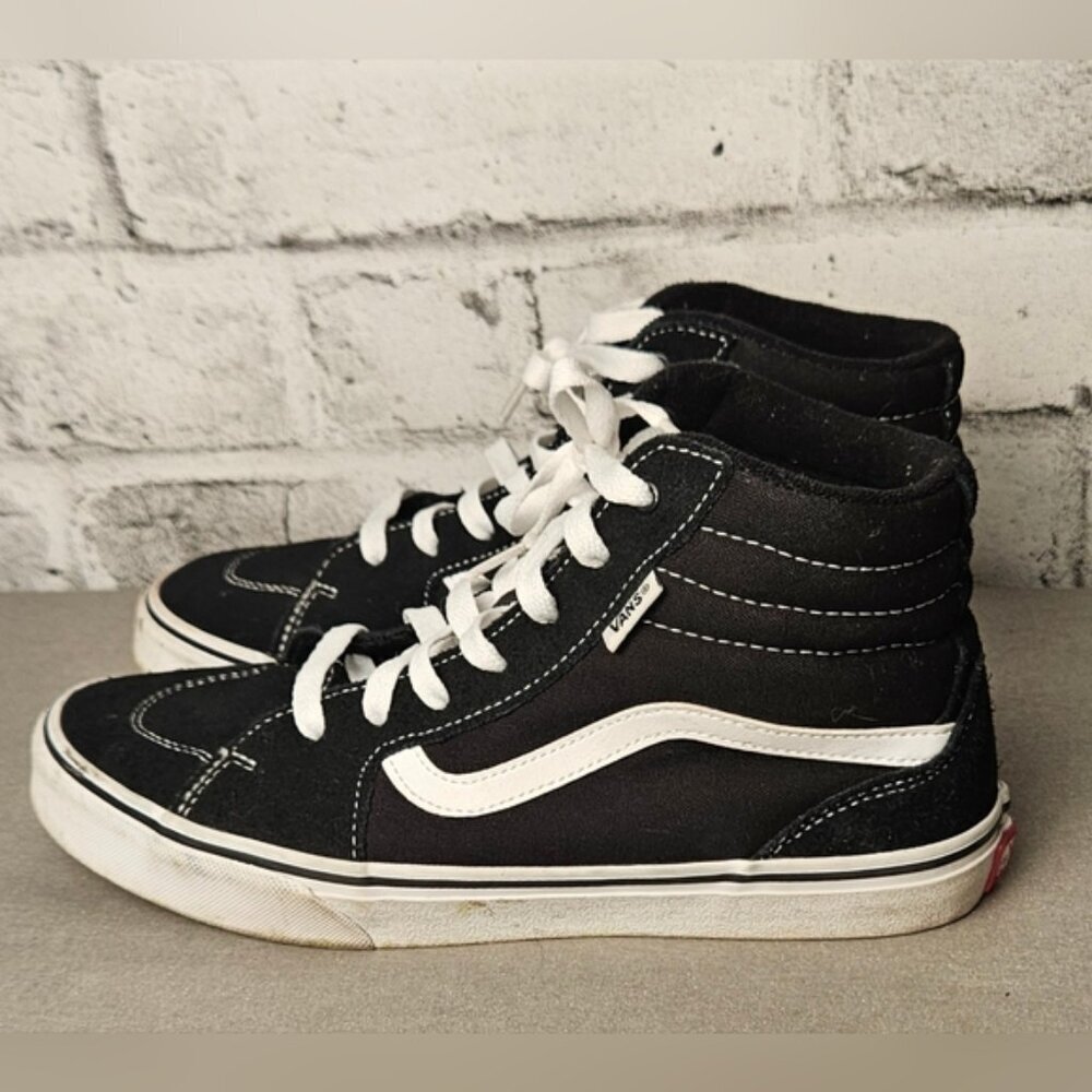 Vans Youth Black & White High Top Sneakers Lace Up Skate Shoes